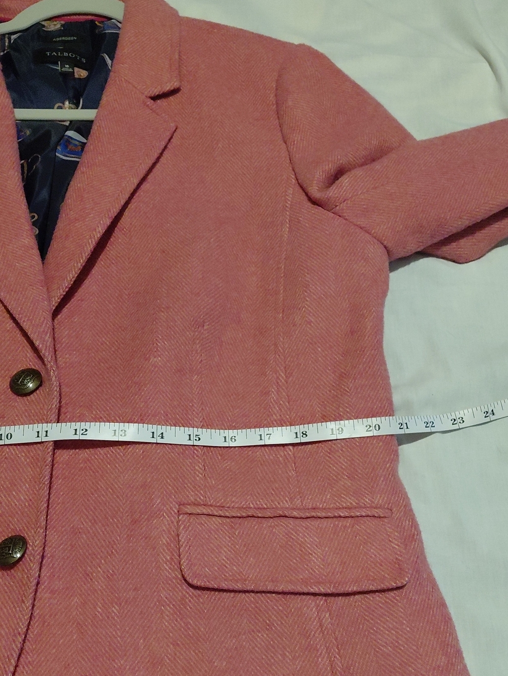 Talbots Aberdeen Line Pink/Salmon Herringbone Womens Blazer Metal Buttons Wool - Picture 9 of 12